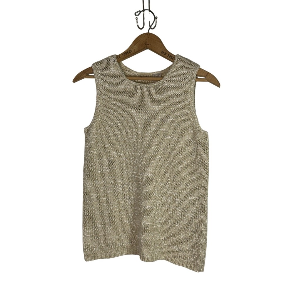 Linden Hill Beige Sleeveless Sweater Top Knit Minimalist Coastal Neutral Sz S